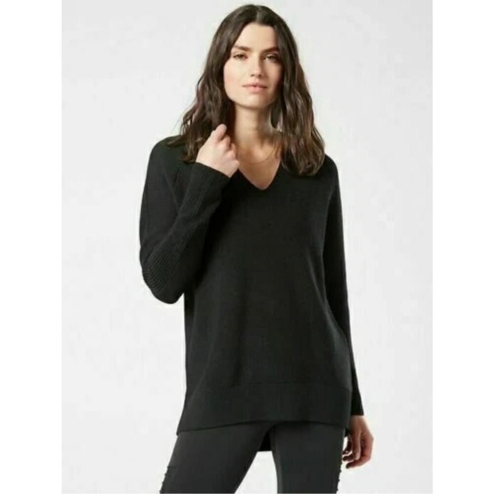 NWOT Athleta Hanover V Neck Sweater Wool Blend Black Athleisure Womens Large